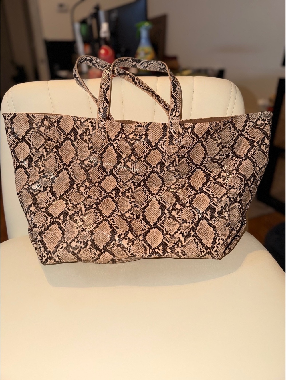 Large Snake Print Tote Bag with Suede Interior
